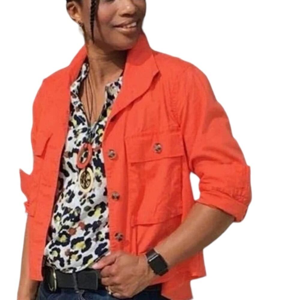 NWOT CAbi Resort Jacket Swing Style High Low Oversized in Tiger Lily Orange